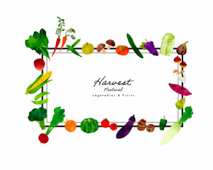 カラフルな水彩にじみのある野菜イラストのフレーム