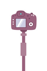 Video photo camera on tripod for recording video or taking photo vector flat illustration