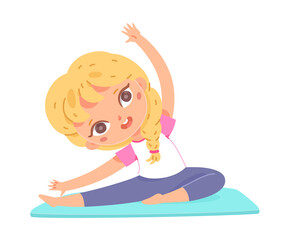 Cute girl doing yoga sport exercise, healthy lifestyle activity, exercising in gym
