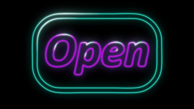 We're Open Neon Sign Background Seamless Looping 4k animation of a neon open sign blinking for night storefront, restaurant, motel and night business.