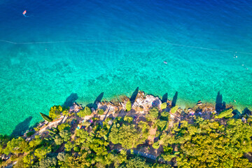 Fototapeta na wymiar Idyllic turquoise beach aerial view, Malinska on Island of Krk