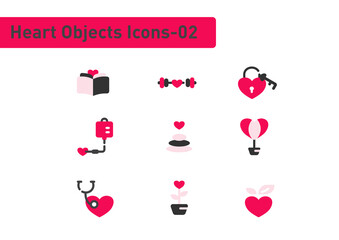 Heart objects flat icon set isolated on white background ep02