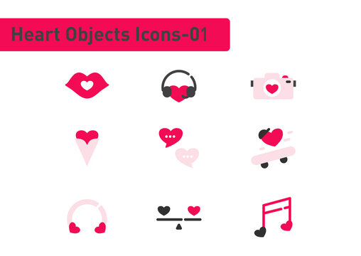 Heart objects flat icon set isolated on white background ep01