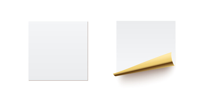 Paper stickers curl golden corner set, blank page with curved rolled glossy gold edge