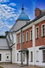 Fototapeta na wymiar View of the courtyard of the Konevsky Monastery
