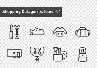 Shopping categories elements outline icon set isolated on transparency background ep01