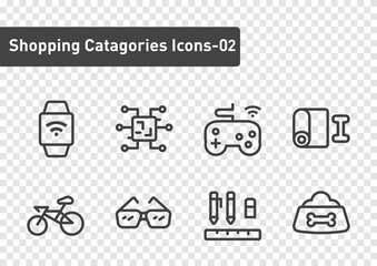 Shopping categories elements outline icon set isolated on transparency background ep02