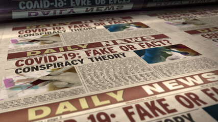 Covid-19 pandemic news fake or fact retro newspaper illustration
