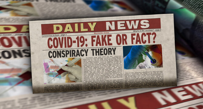 Covid-19 pandemic news fake or fact retro newspaper illustration