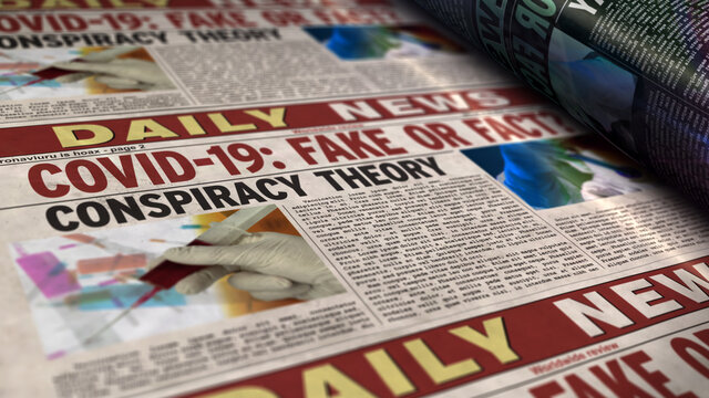 Covid-19 pandemic news fake or fact retro newspaper illustration