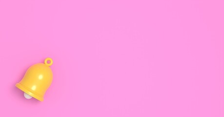 Notification bell icon isolated on pink background. Notification concept. Trendy Social Media element. 3d rendering