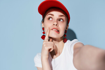 cute girl in red cap decoration summer posing