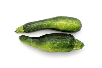 2 green zucchini vegetables isolated on white background.