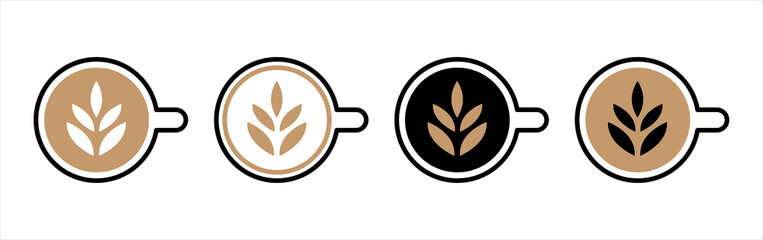 Coffee latte art icon. Coffee cup latte art icons vector set. - obrazy, fototapety, plakaty