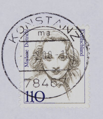 briefmarke stamp vintage retro gestempelt used frankiert cancel gesicht face frau woman marlene...