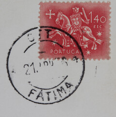 briefmarke stamp vintage retro gestempelt used frankiert cancel rot red reiter pferd horse fatima...