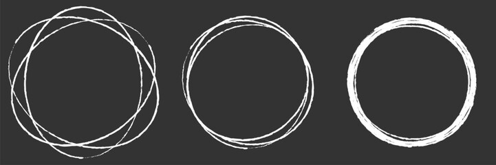 Hand drawn, sketch, scribble, doodle circles. Grungy, grunge stain circular and radial lines. Circles drawing set