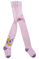 light pink baby tights with a pattern, lie on a white background, as if walking