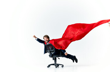 business man in red cloak superman manager office