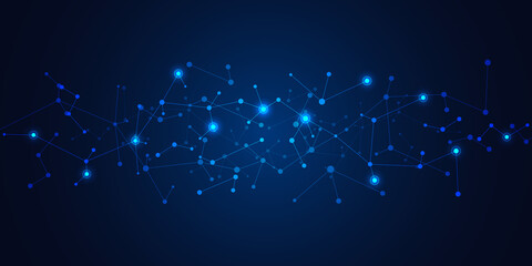 Abstract technology background with molecular structures, genetic engineering, molecules DNA, neural network, scientific research. Innovation concept of technology and science