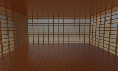 indoor dojo room in japan.3d rendering.