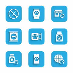Set Veterinary clinic, World pet, Bag of food, Canned, hospital and Anti worms parasite icon. Vector