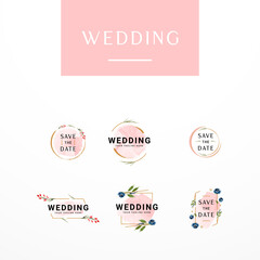 Vector Watercolor Wreath with Simple Flower Wedding Invitation