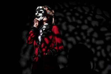 Girl with mask in light and shadow drawing