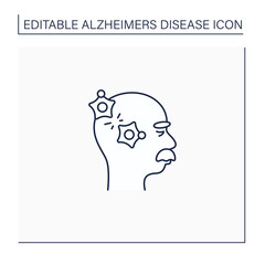Alzheimer disease line icon.Loss connection between nerve cells.Memory loss, language problems, impulsive.Neurologic disorder concept.Isolated vector illustration.Editable stroke