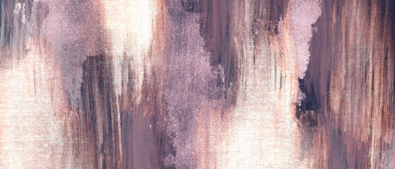 アート抽象背景）ドライブラシのストロークとラメのテクスチャ　メタリック　ゴージャス　ピンク　バナー