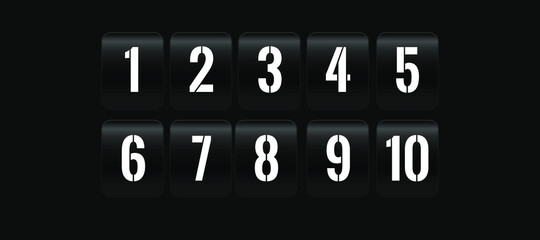 Countdown clock counter timer. Vector icon on white background. Collection of mechanical flip countdown numbers. Timer, scoreboard. 10 eps