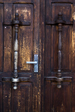 Closed Old vintage wood Door with door lock