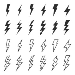Thunder and bolt lighting elements. Flash icons set. Elestric blitz. Vector thunderbolt illustration
