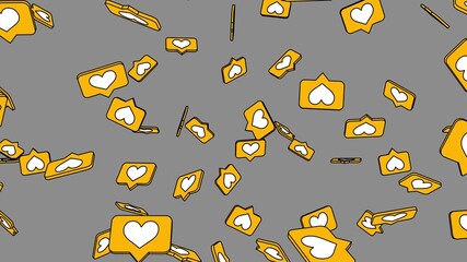 Yellow heart icons on gray background.
Toon style illustration for background.