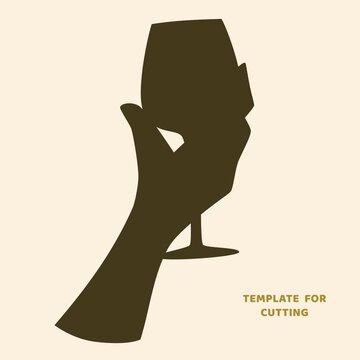 Template for laser cutting, wood carving, paper cut. Silhouettes for cutting. Man holding a wine glass vector stencil