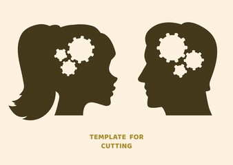 Template for laser cutting, wood carving, paper cut. Silhouettes for cutting. Woman and Man head vector stencil