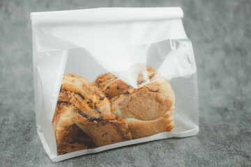 Bread with chili paste and dried shredded pork in package