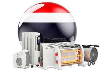 Thai flag with heating devices. Manufacturing, trading and service of convection, fan, oil-filled, and infrared heaters in Thailand. 3D rendering