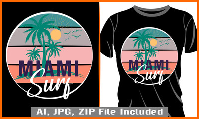 T-shirt Miami Surf Design illustration.
T-shirt Miami Surf Typography Vector illustration and colorful design.T-shirt Miami Surf Typography Vector t-shirt design in the black background.