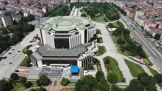 Aerial view of National Palace of Culture in city of Sofia, Bulgaria