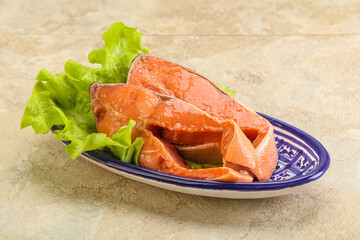 Two pink salmon fish steak