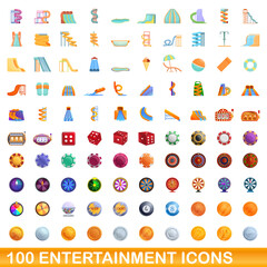 100 entertainment icons set. Cartoon illustration of 100 entertainment icons vector set isolated on white background