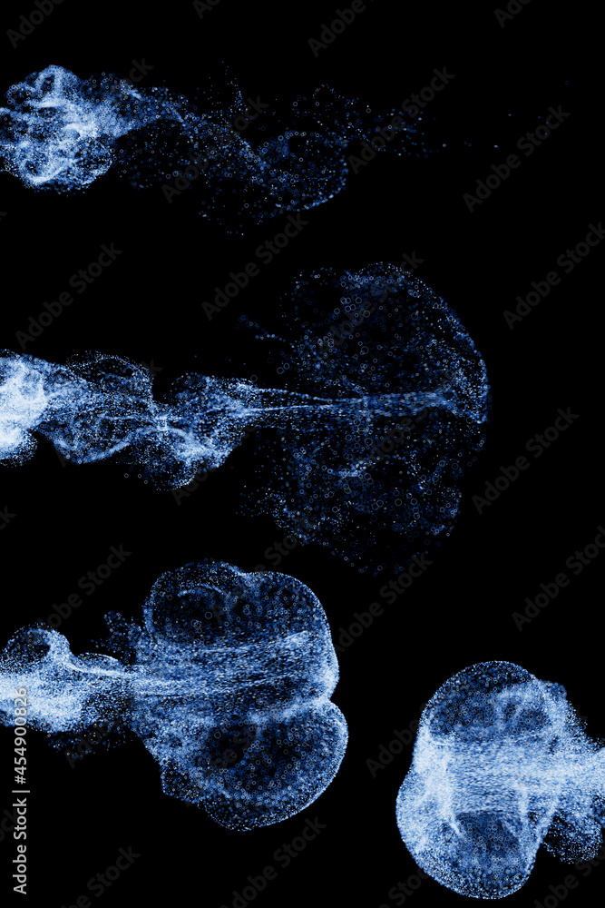 Poster 3d render of blue exploding with particles and depth of field. warm bright flame. detailed simulatio