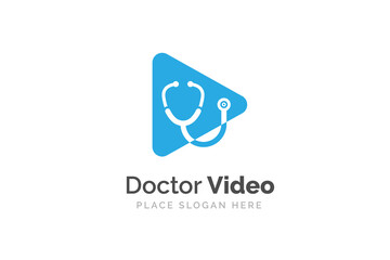 Stethoscope isolated on play button sign illustration. Doctor video logo design