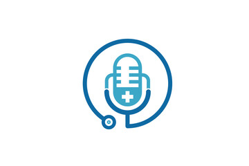 Medical podcast logo design. Stethoscope and microphone illustration symbol