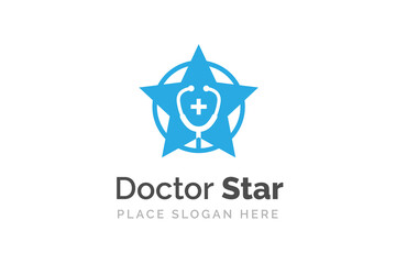 Stethoscope icon isolated on star shape symbol. Health and medicine logo template