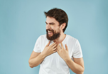 bearded man in a white t-shirt happy facial expression Studio