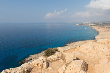 Fototapeta na wymiar Aerial view of coastline around Cape Greco, Cyprus.