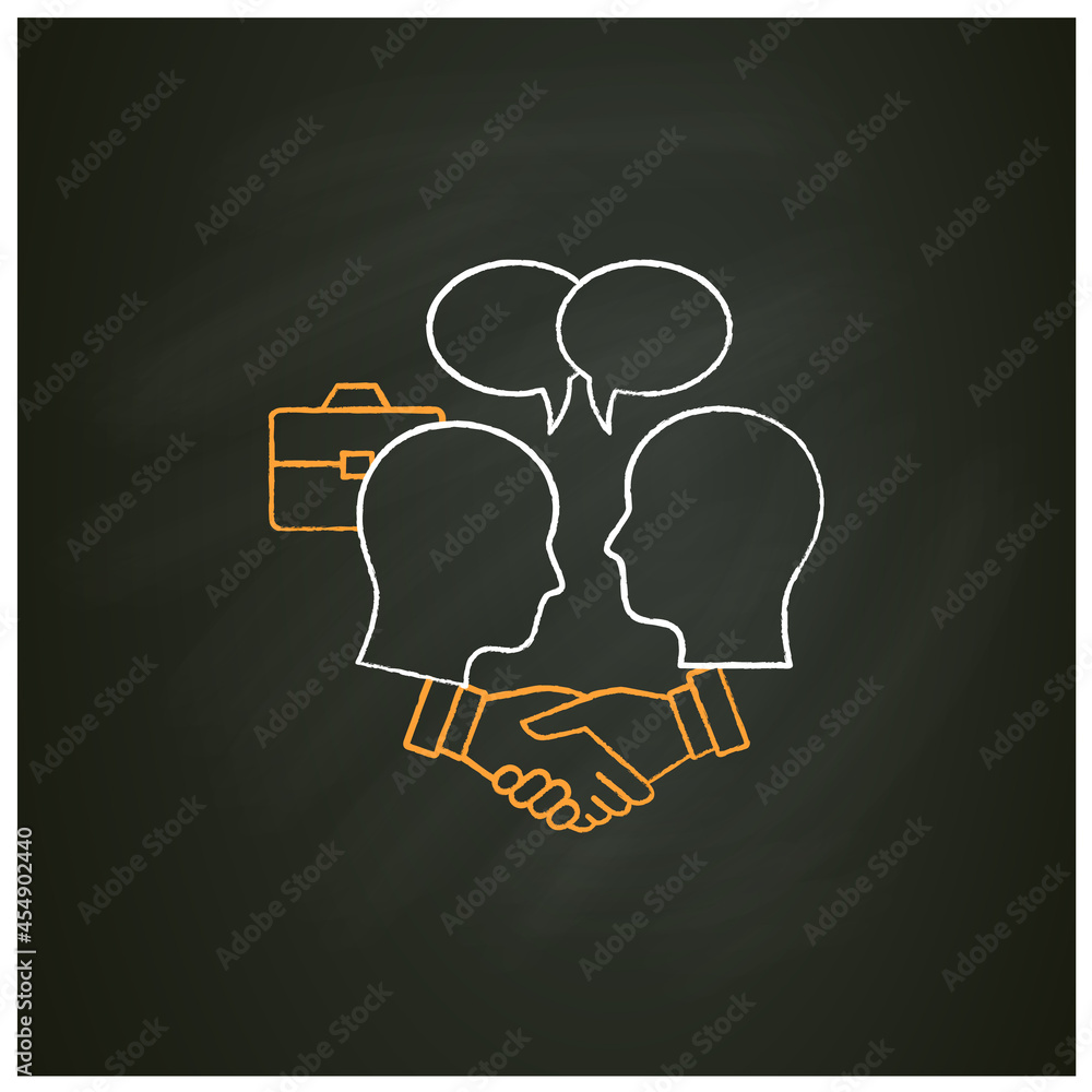 Poster negotiation chalk icon. dispute resolution.compromising. successfully handles, resolves issues sensi