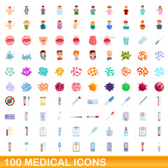 100 medical icons set. Cartoon illustration of 100 medical icons vector set isolated on white background